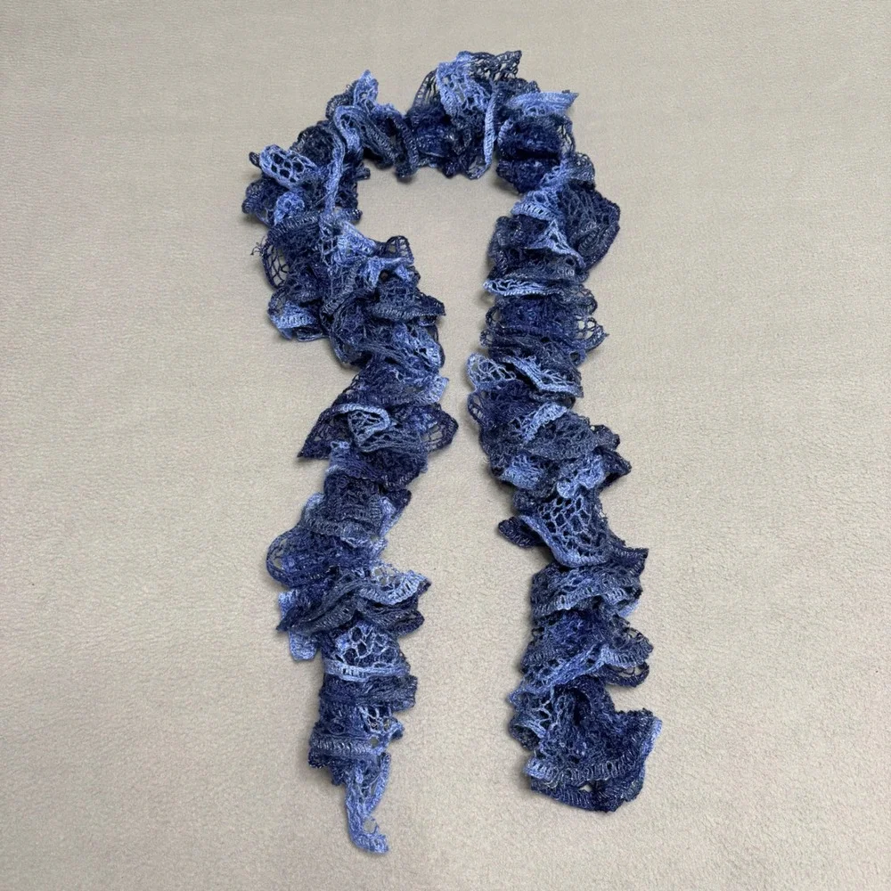 Y2K Ruffle Scarf Womens Blue Crochet Lace Metallic Boho Fairy Grunge Festival‎